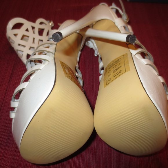 LAST CHANCE White Laser Cut High Heel Platform Double Buckle Ankle Strap - Picture 9 of 9